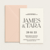 Semi-custom 3-card wedding invitation suite with coloured cardstock and die-cut shapes, designed and printed in Australia.