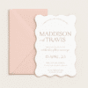 Semi-custom 3-card wedding invitation suite with coloured cardstock and die-cut shapes, designed and printed in Australia.