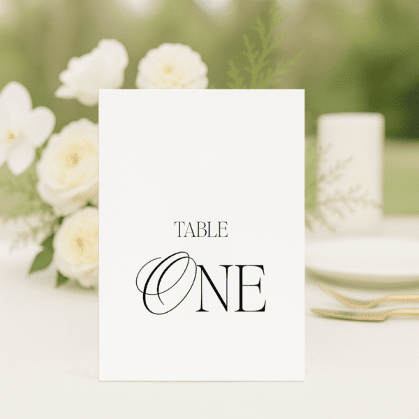 So Chic wedding table number in rectangle shape featuring romantic, modern fonts and soft colour palette, styled for an elegant reception table.