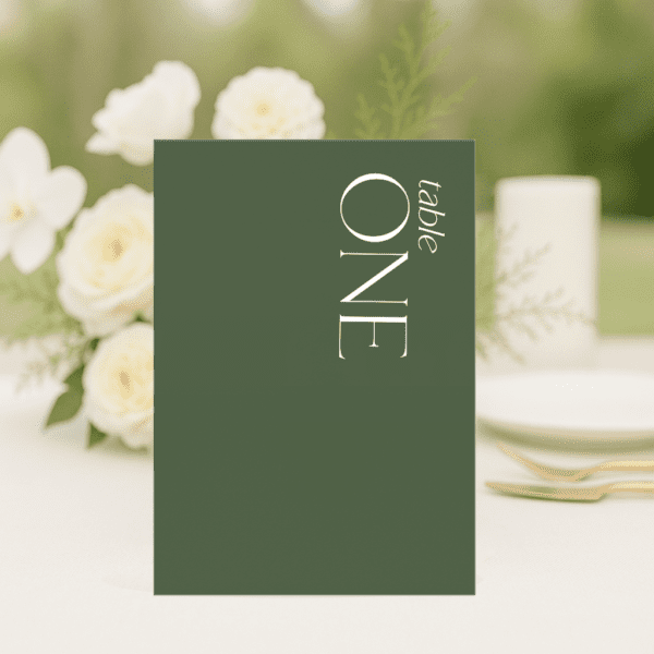 Sam wedding table number in rectangle shape featuring romantic, modern fonts and soft colour palette, styled for an elegant reception table.