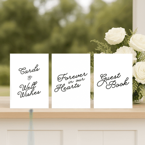 Love Bug wedding small signs set including guest book, wishing well, and in loving memory sign in fun semi-custom design.