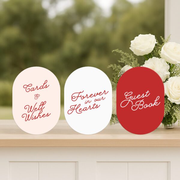 Love Bug wedding small signs set including guest book, wishing well, and in loving memory sign in fun semi-custom design.