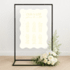 Customisable wedding seating chart with modern design, printed on premium signage board – perfect for stylish reception setups and guest navigation.