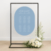 Customisable wedding seating chart with modern design, printed on premium signage board – perfect for stylish reception setups and guest navigation.