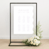 Customisable wedding seating chart with modern design, printed on premium signage board – perfect for stylish reception setups and guest navigation.
