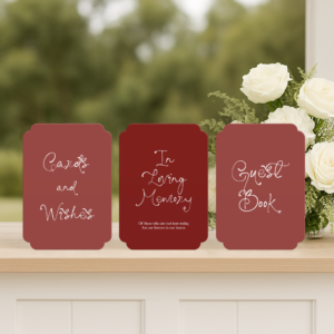 Adore wedding small signs set including guest book, wishing well, and in loving memory sign in romantic semi-custom design.