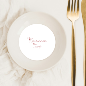 Premium cardstock wedding place cards styled on an elegant reception table with modern cutlery and florals – semi-custom stationery by Gracie Creative, Australia.