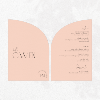 Blush, double sided half arch dual menu place cards.
