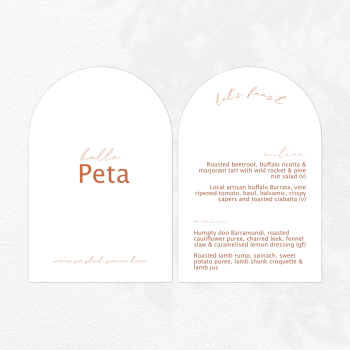 Ivory, double sided, arch dual menu place cards